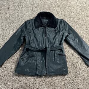 Giacca A Gallery Company Jacket Womens XL Belted Faux Fur Collar Zip Pockets Y2K
